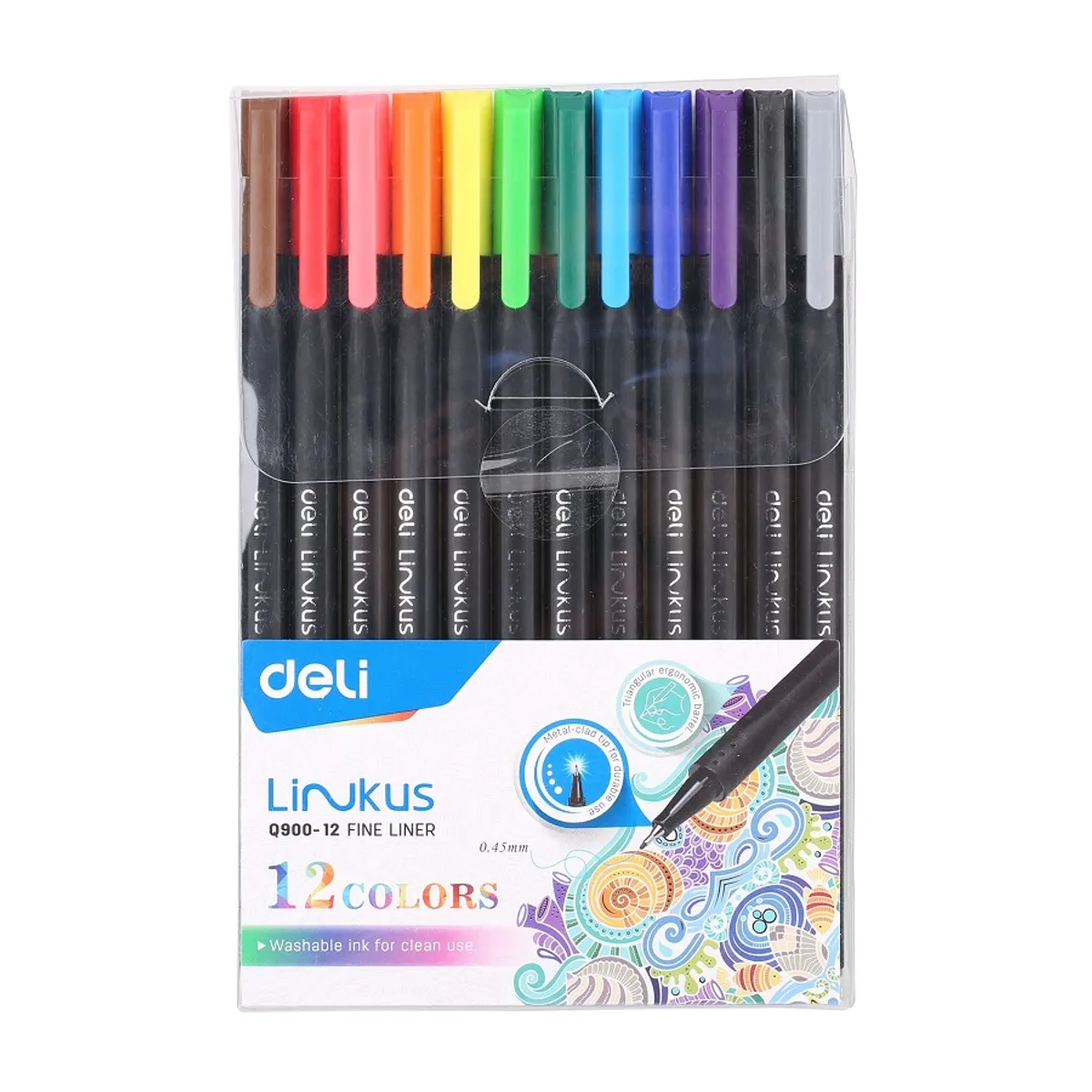 Тънкописци Deli Linkus EQ900-12, метален връх 0.45 мм, 12 цвята