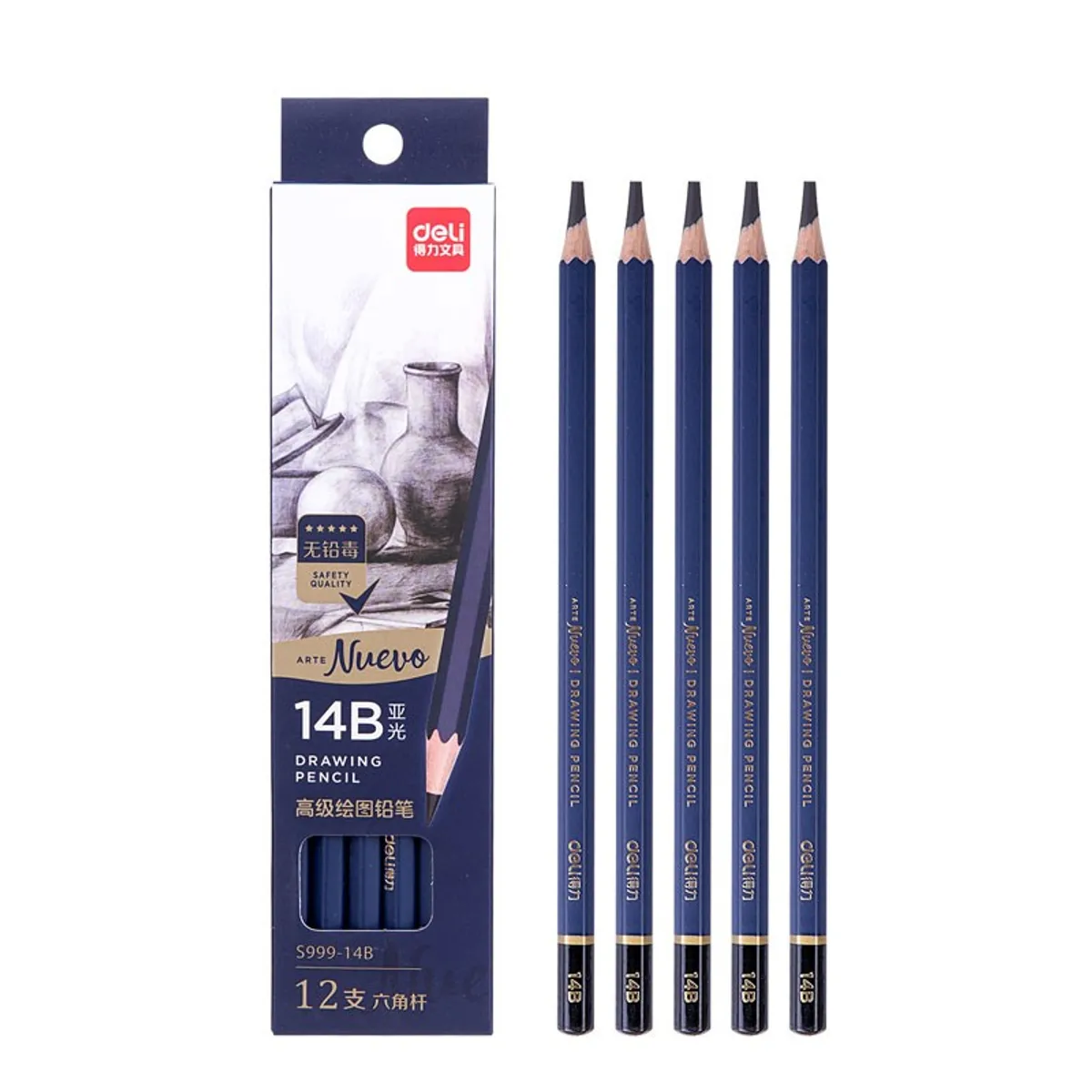 Молив без гума Deli Arte Nuеvo S999-14B, шестоъгълно тяло, 14B