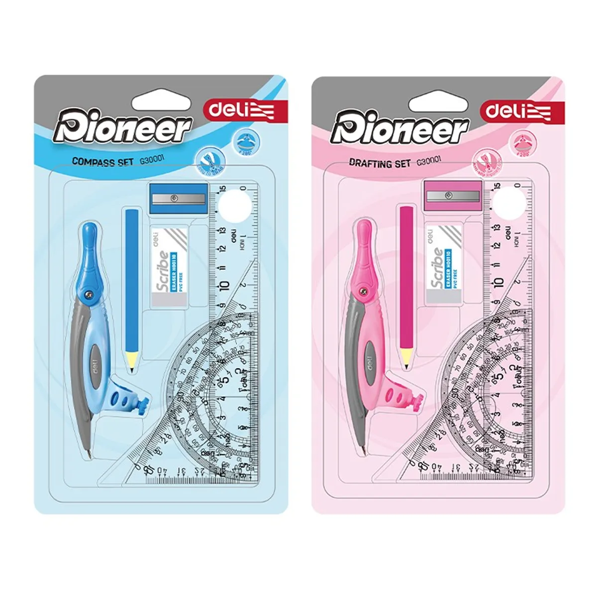 Комплект за чертане Deli Pioneer EG30001, от 8 части, блистер