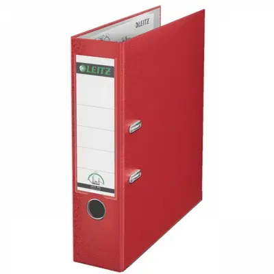 Корица на „Класьор LEITZ 180°, РР, A4, 80 мм, метален кант, сменяем етикет, червен"