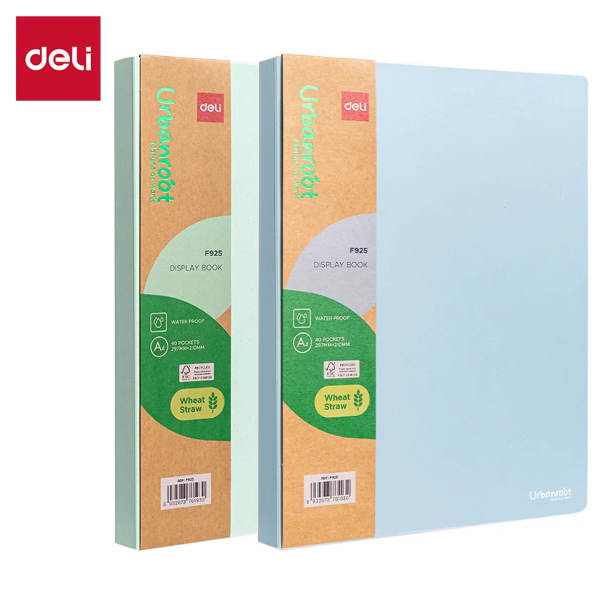 Папка с 40 джоба Deli Urbanroot EF925, A4, от пшенична слама, зелена