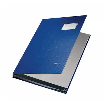 Корица на „Папка за подписи LEITZ, 240х340 мм, A4+,  рециклиран картон 700 г с РР фолио, 10 отделения, синя"