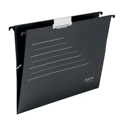Корица на „Висяща папка за картотека LEITZ Alpha Recycle, без машинка, с метални шини, рециклиран картон, черна"