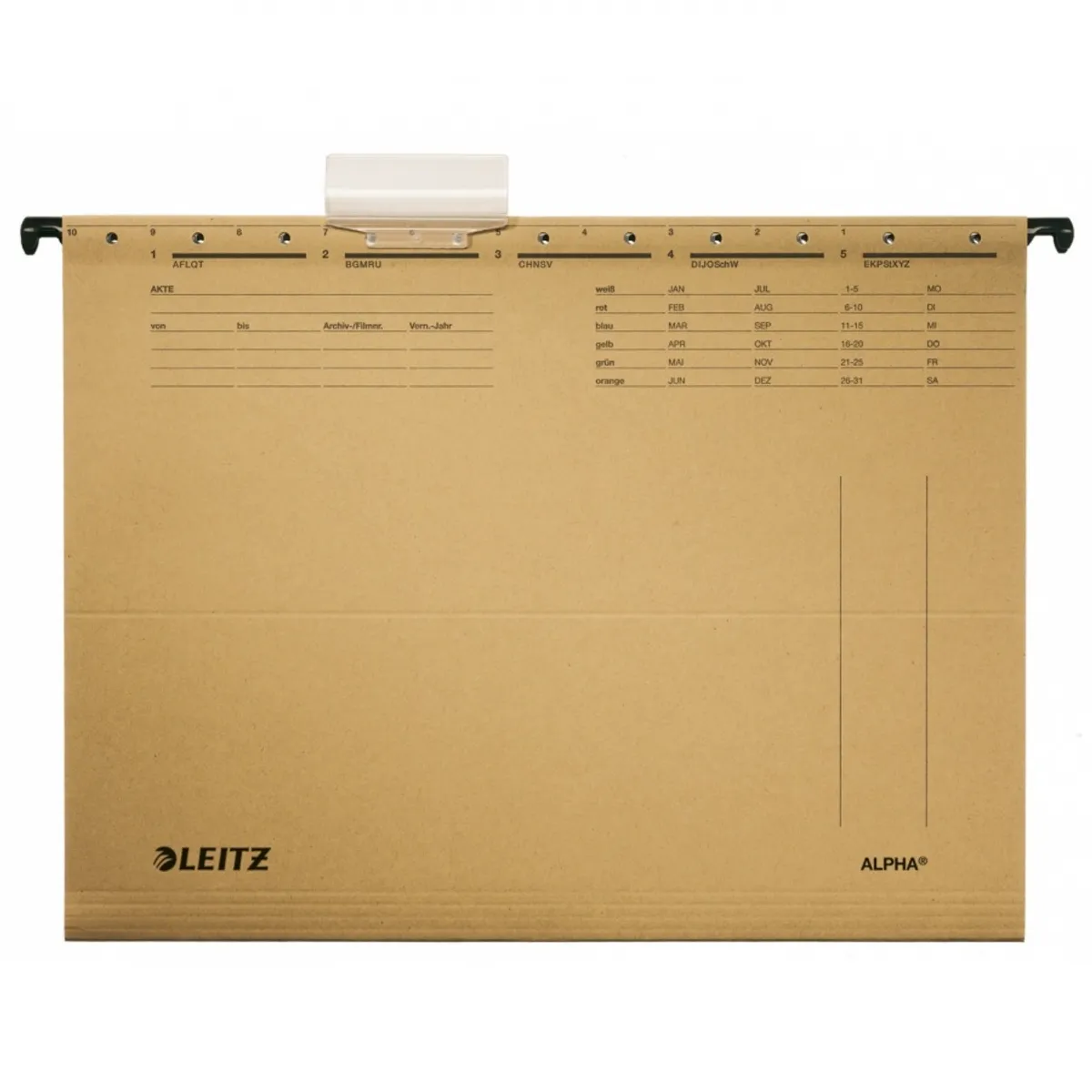 Висяща папка за картотека LEITZ Alpha, 344х250 мм, без машинка, с метални шини, картон 210 г, кафява