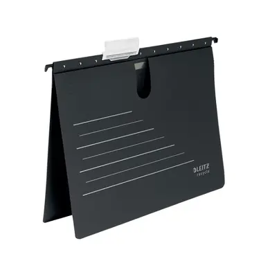 Корица на „Висяща папка за картотека LEITZ Alpha Recycle, с машинка и метални шини, рециклиран картон, черна"
