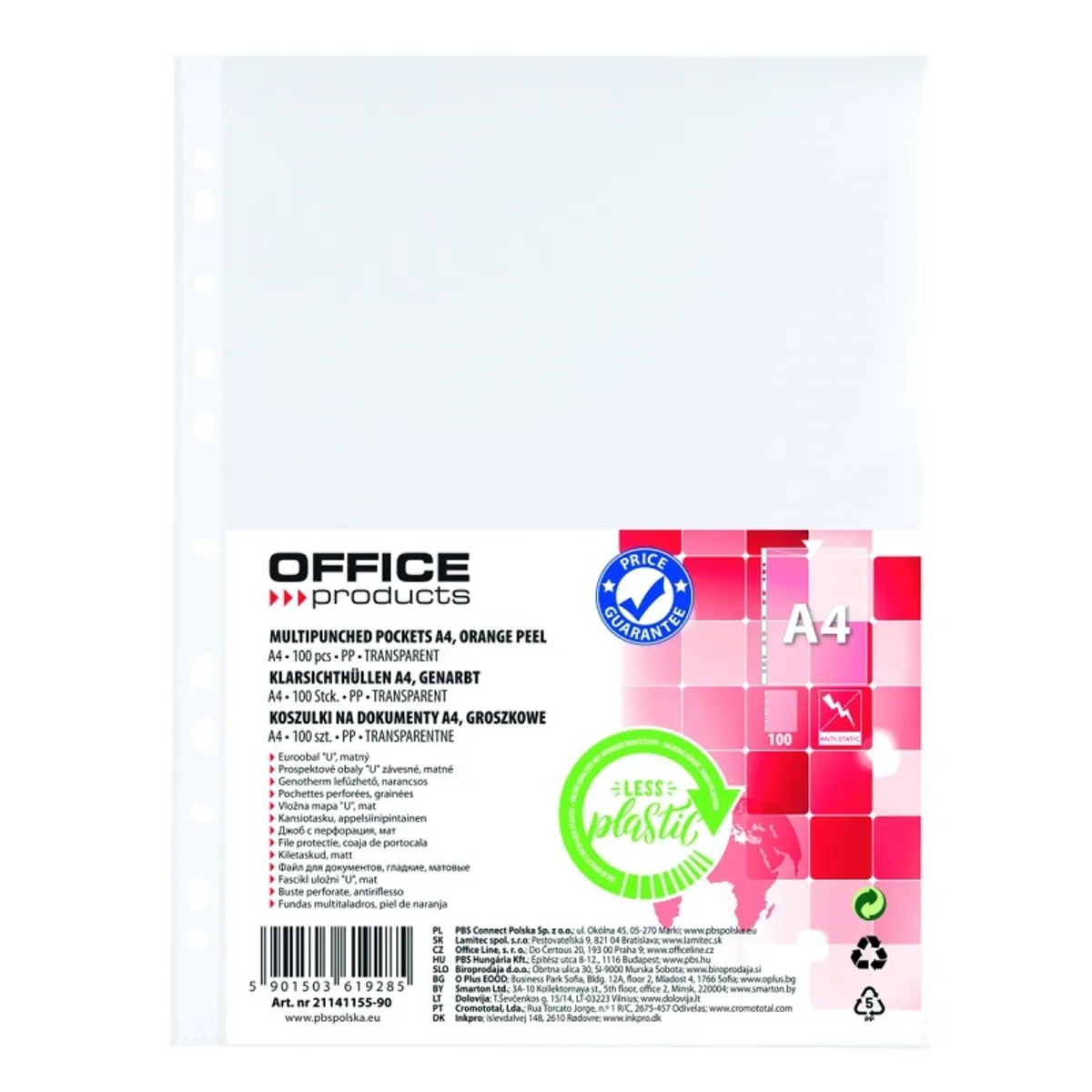 Джоб с европерфорация OFFICE PRODUCTS Eco, A4, РР 30 mic, мат, 100 бр.