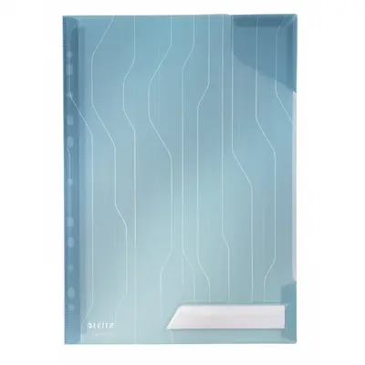 Корица на „L-образен джоб LEITZ CombiFile, A4, РР 200 mic, с европерфорация, релефен мат, прозрачносин, 5 бр."