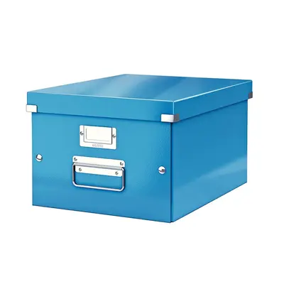 Корица на „Кутия с дръжки LEITZ WOW Click&Store, 281х200х370 мм, РР ламиниран картон, синя"