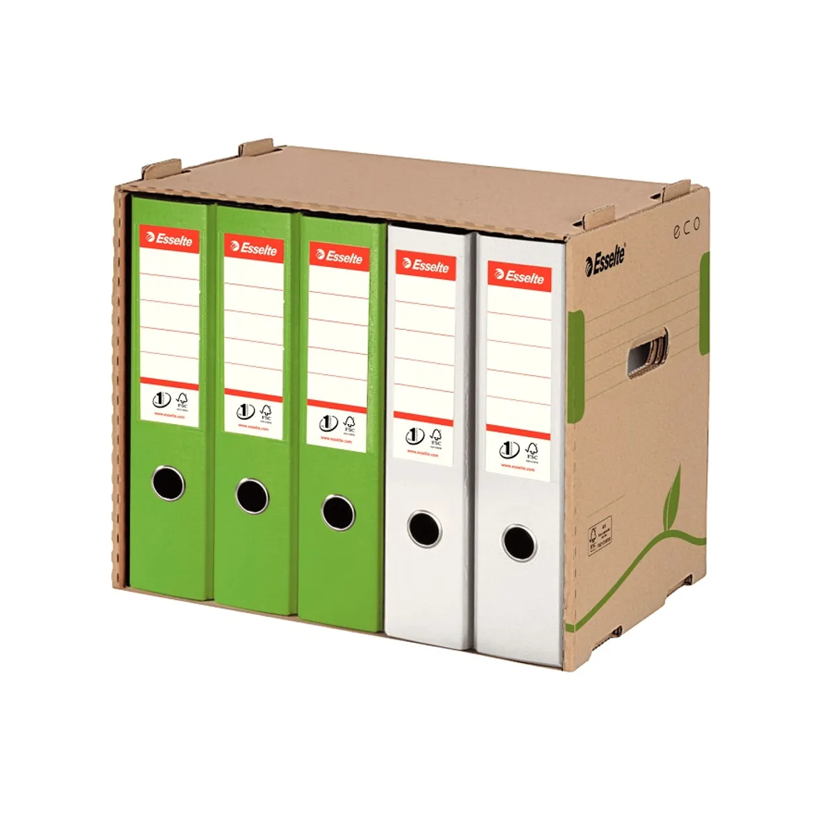 Архивен кашон Esselte Eco, 427х343х305 мм, странично отваряне, за класьори, рецикл. велпапе, кафяв