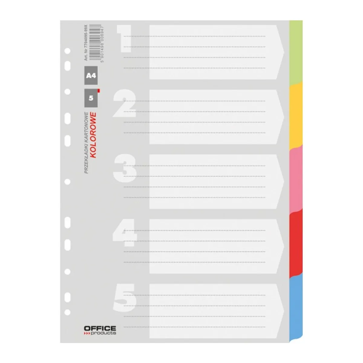 Цветен разделител OFFICE PRODUCTS, 5 теми, картон 170 г, A4