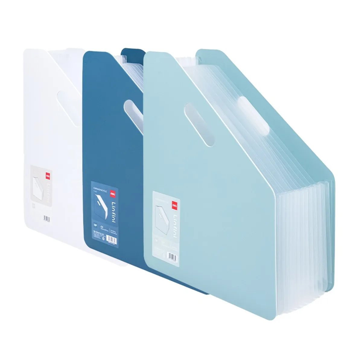Вертикална поставка Deli Linfini, EF605, A4, разширяема, с 13 джоба, PP 750 mic, синя