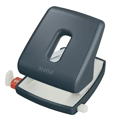 Корица на „Перфоратор LEITZ Cosy, за 30 л.(80 г), с ограничител, 137x109x131 мм,  пластмаса + метал, тъмносив"