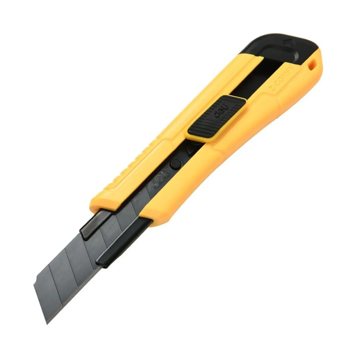 Макетен нож Deli TOOLS, EDL018, професионален, SK2, черно острие 18 мм, мет. водач, заключване, жълт