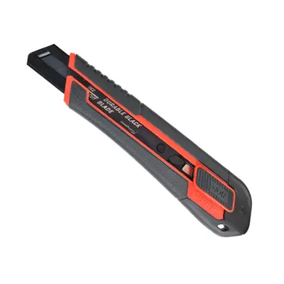 Корица на „Макетен нож Deli TOOLS, EDL018G, SK2, черно острие 18 мм, грип зона, мет. водач, заключване  червен"