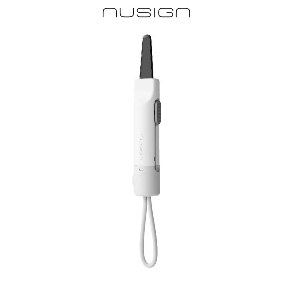 Макетен нож Nusign Classic ENS066, за пратки, 135х20мм, черно назъбено острие, самоприбиращо се, бял