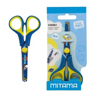 Корица на „Детска ножица MITAMA Junior, 130 мм, цветни гумирани дръжки, за момче, блистер"
