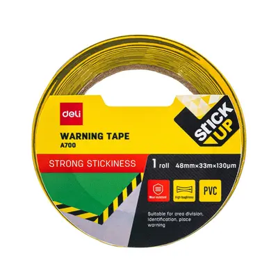 Корица на „Сигнална маркираща лента Deli Stick Up EA700, 48 мм x 33 м, PVC, 130 mic, жълто-черна"