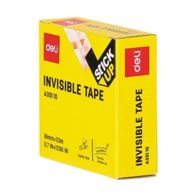 Корица на „Матово тиксо Deli Stick Up Invisible E30110, 18 мм х 33 м, акрилно, невидимо, в кутия"
