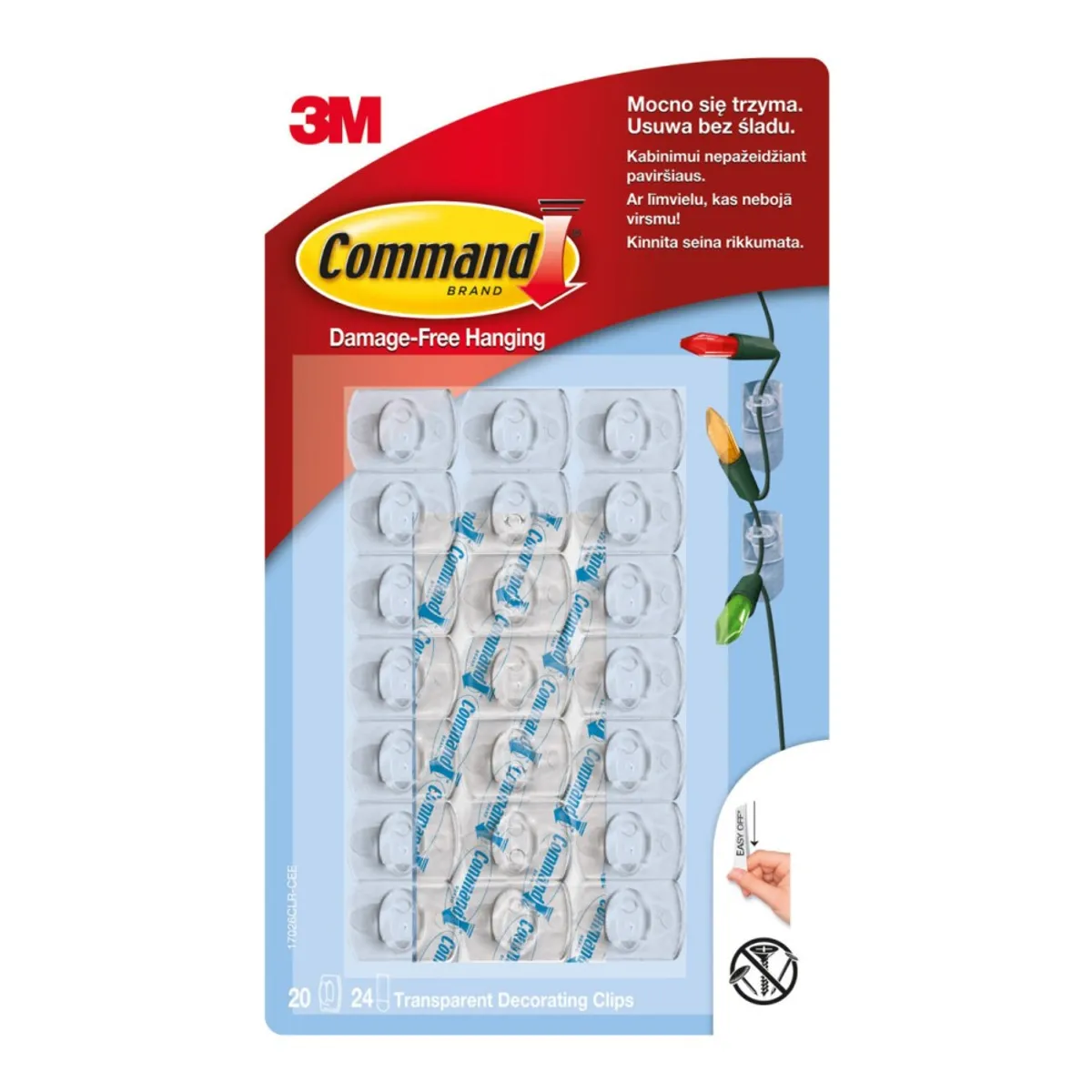 Мини клипс за декорация 3М Command™, 17026CLR-CEE, 13x19x6 мм, прозрачен, 20 клипса + 24 ленти