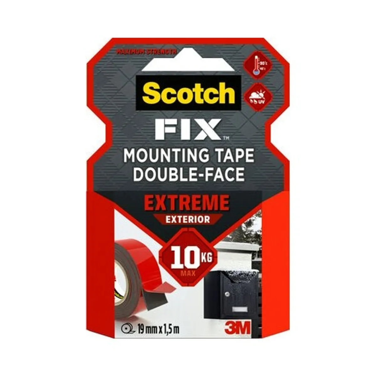 Монтажна лента Scotch-FIX™ Extreme, за външно приложение, до 10 кг, 19 мм x 1.5 м
