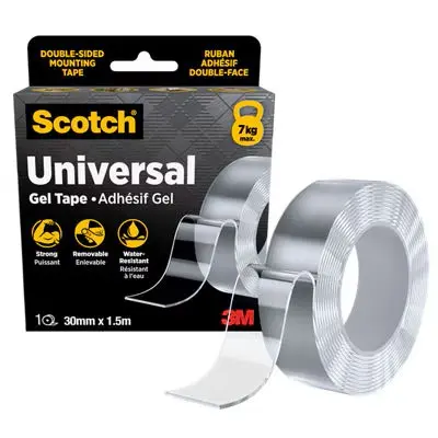 Корица на „Монтажна лента Scotch Universal Gel, 30 мм x 1,5 м, издържливост 4,5 кг/м"