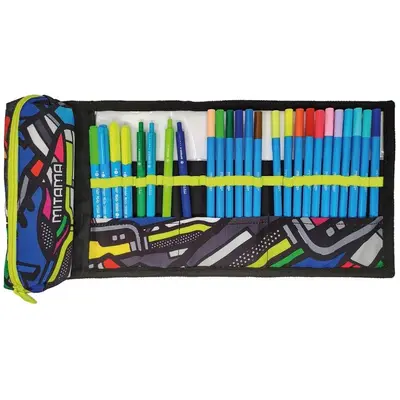 Корица на „Навиващ се несесер MITAMA 2 in 1 Writing Roll от 17 тънкописци, 4 химикалки, 4 текстмаркери"
