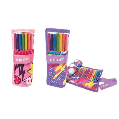 Корица на „Навиващ се несесер MITAMA 2 in 1 Glitter Roll от 10 цветни химикалки, 7 лепила, 8 флумастери"