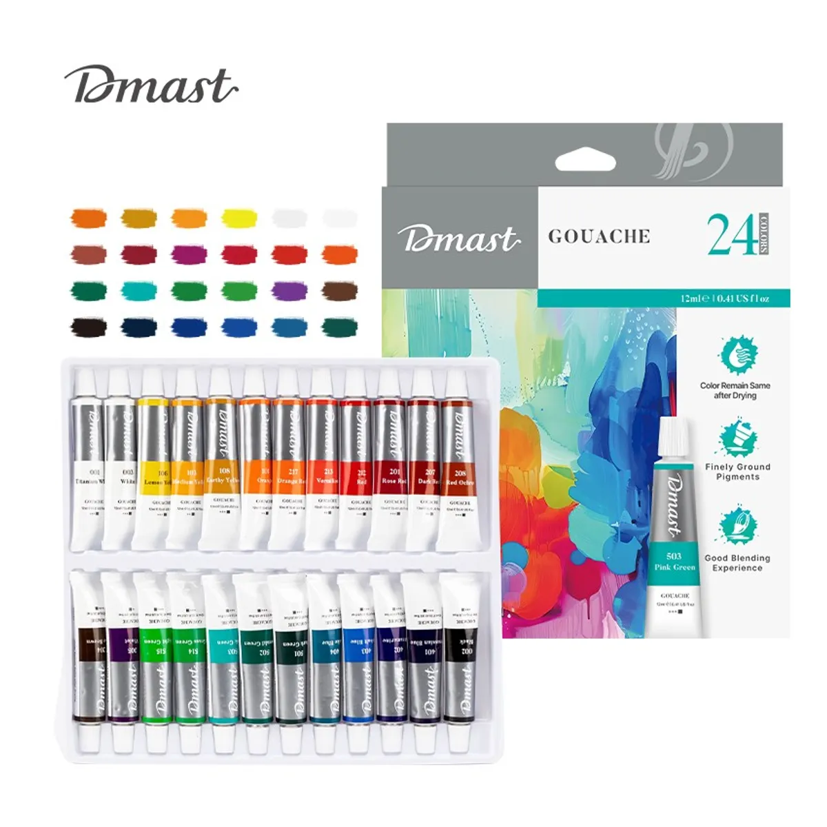 Темперни бои Deli Dmast EC320-24, в тубички 12 мл, 24 цвята