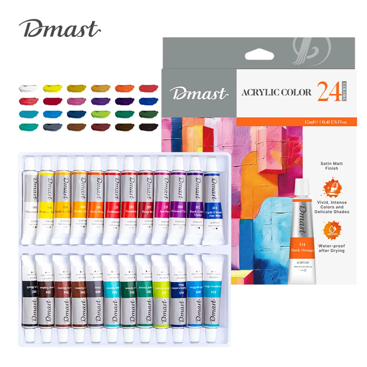 Акрилни бои Deli Dmast EC331-24, в тубички 12 мл, 24 цвята