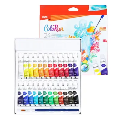Корица на „Акварелни бои Deli ColoRun EC18-24, в тубички 5 мл, 24 цвята + четка"