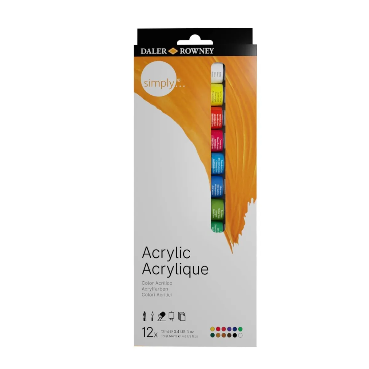 Акрилни бои DALER-ROWNEY Simply Acrylic, в тубички 12 мл, 12 цвята