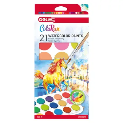 Корица на „Акварелни бои Deli ColoRun, 21 цв.+ четка"
