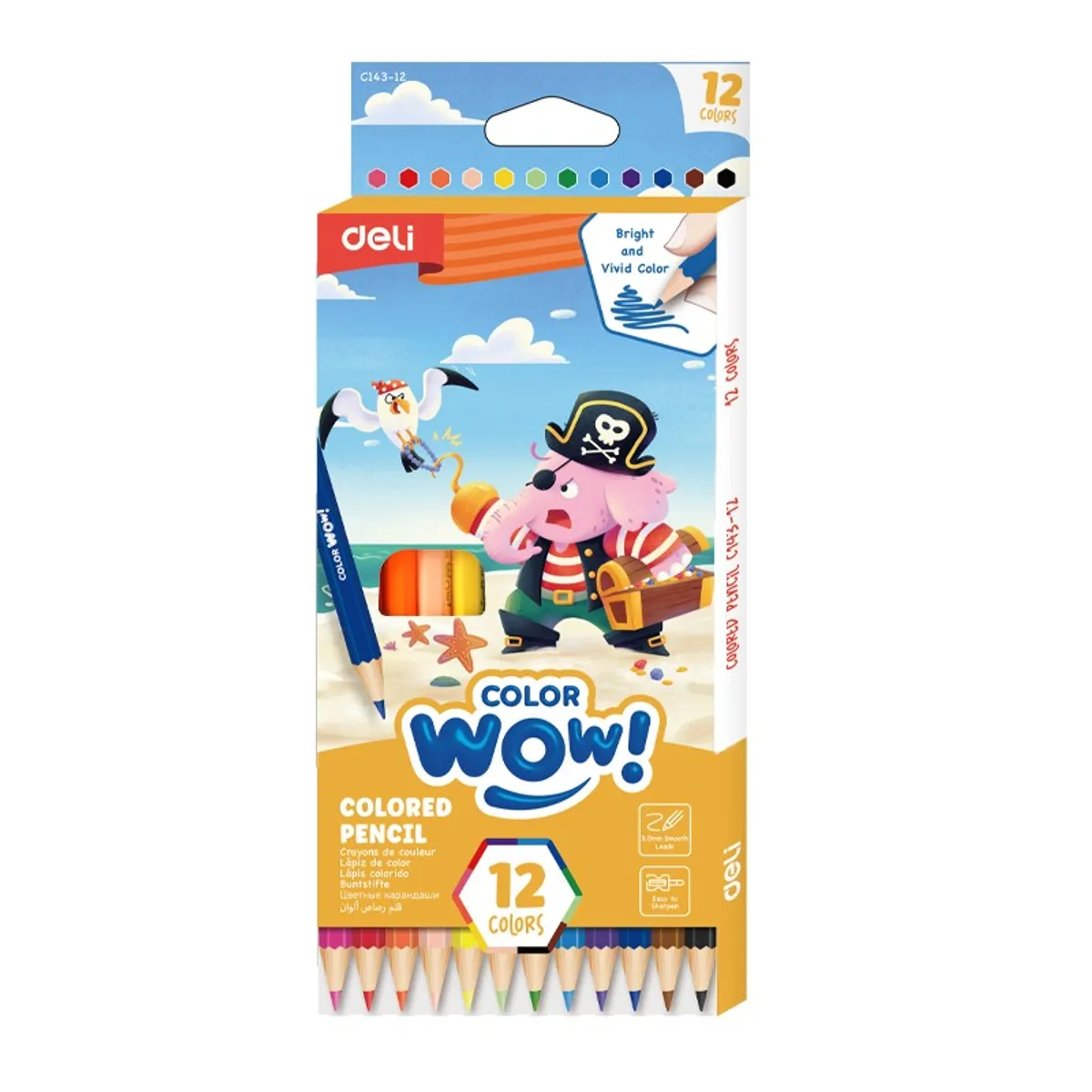 Цветни моливи Deli Color wow! EC143-12, шестоъгълно тяло, 12 цвята