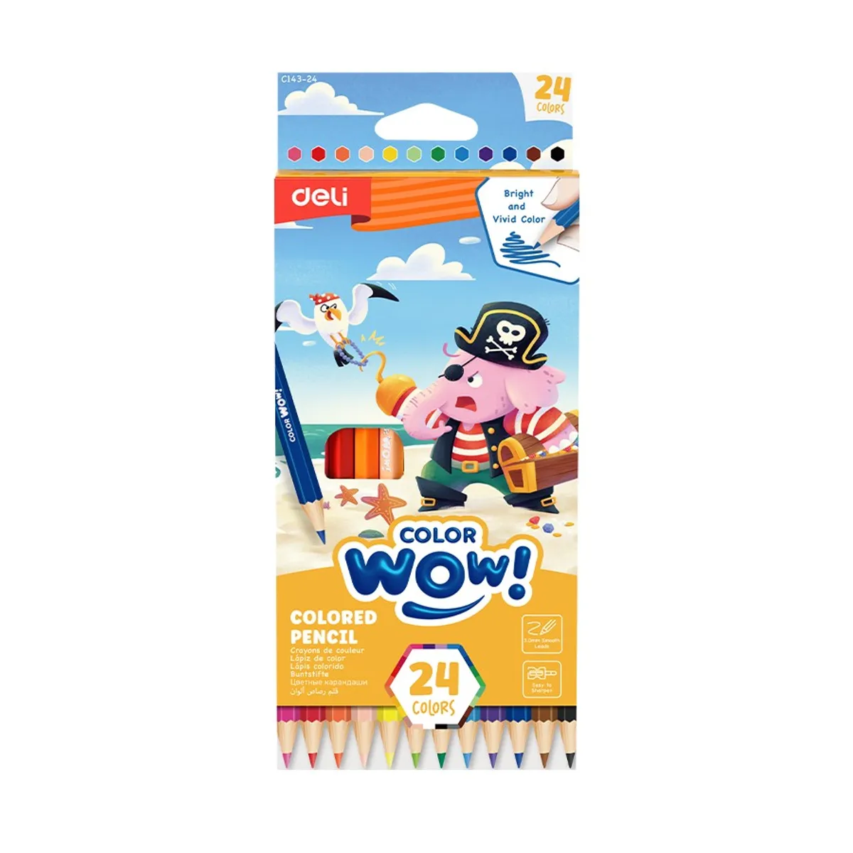 Цветни моливи Deli Color wow! EC143-24, шестоъгълно тяло, 24 цвята