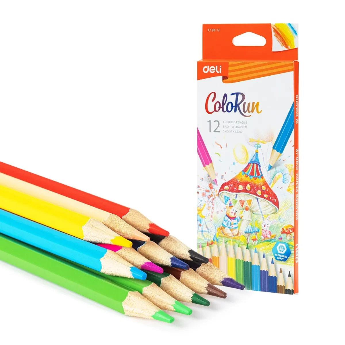 Цветни моливи Deli ColoRun EC130-12, шестоъгълно тяло, 12 цвята