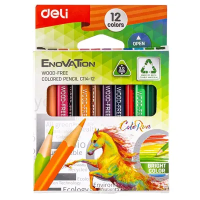 Корица на „Мини цветни моливи Deli Enovation EC114-12, триъгълно тяло, 12 цвята"