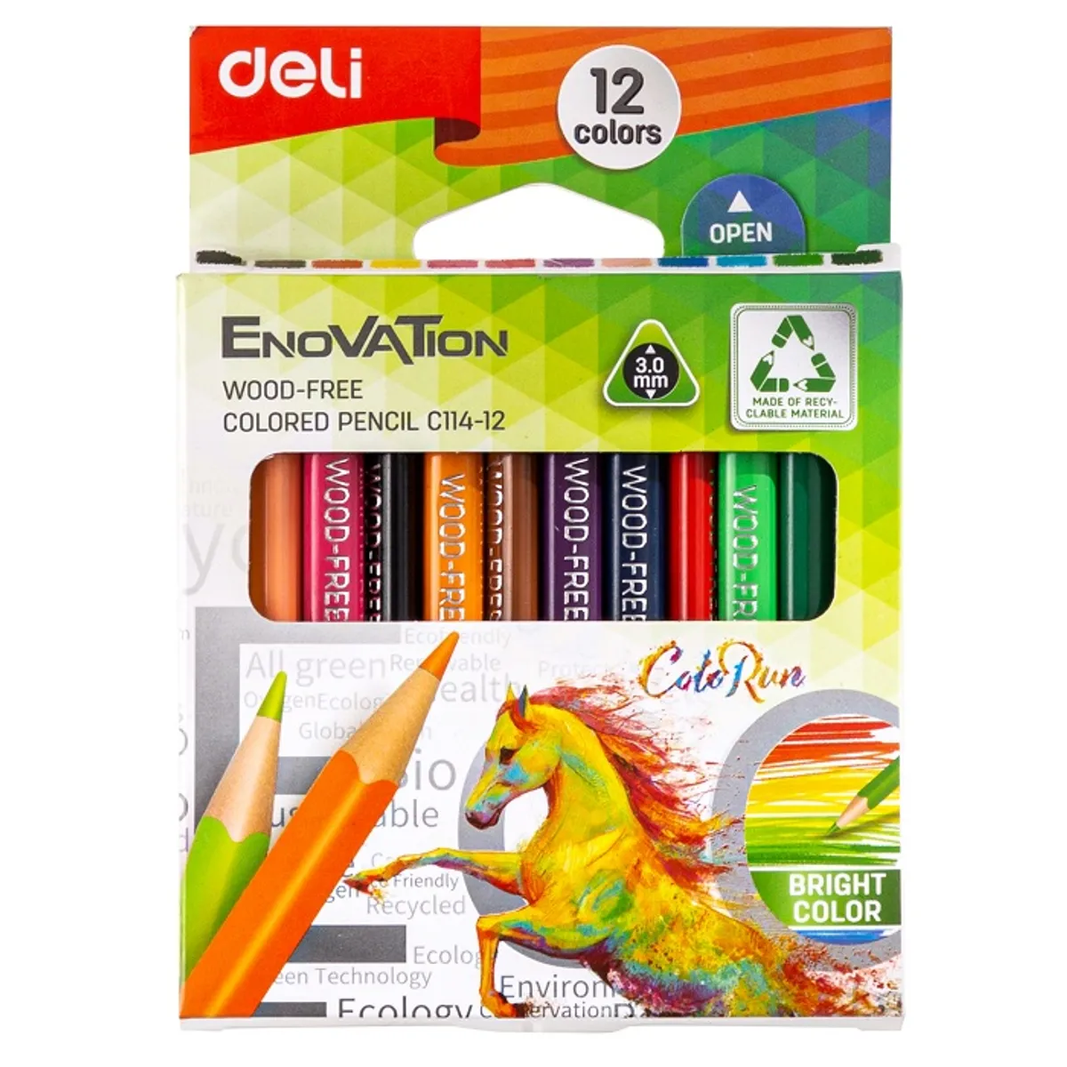 Мини цветни моливи Deli Enovation EC114-12, триъгълно тяло, 12 цвята