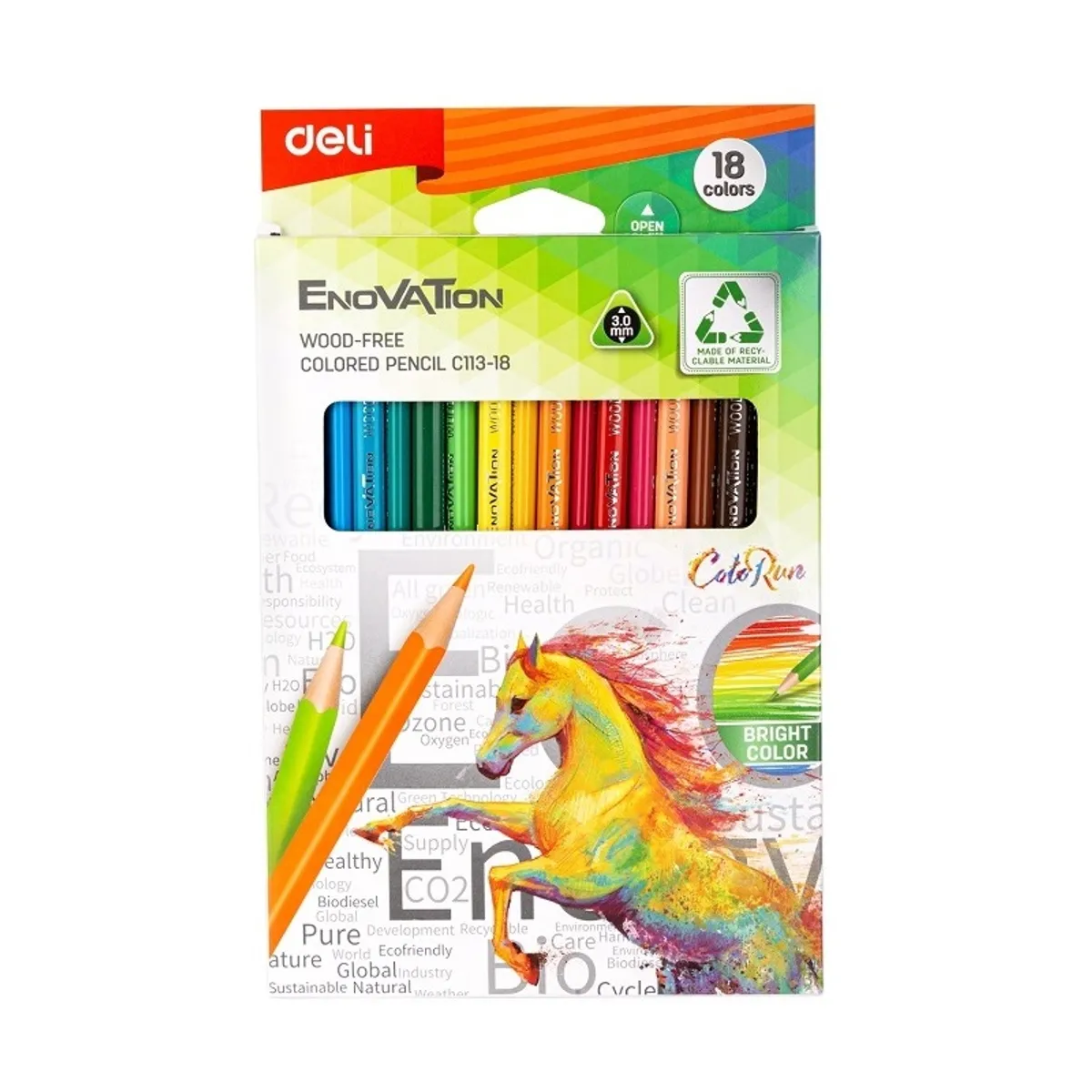 Цветни моливи Deli Enovation EC113-18, триъгълно тяло, 18 цвята