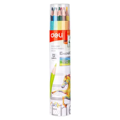 Корица на „Цветни моливи Deli Enovation EC112-12, триъгълно тяло, 12 цвята, в тубус"