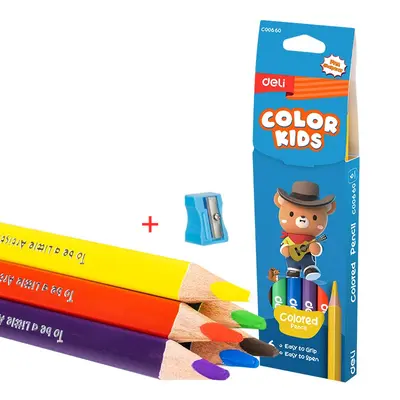 Корица на „Цветни моливи Deli Color Kids EC00660, джъмбо триъгълно тяло, 6 цвята + острилка"
