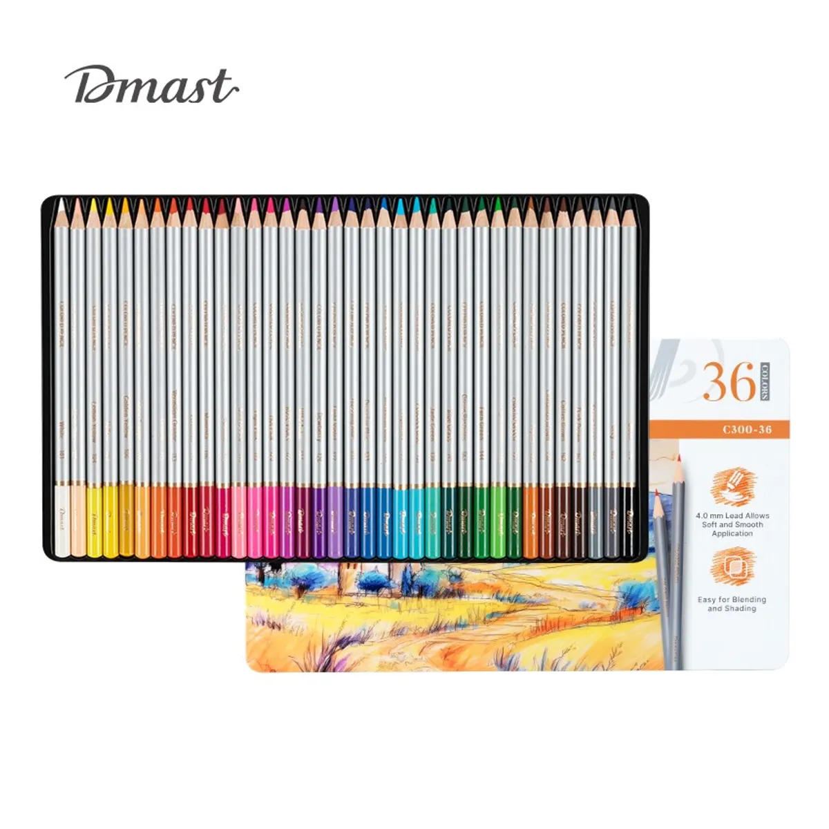Цветни моливи Deli Dmast EC300-36, кръгло тяло, 36 цвята, в метална кутия