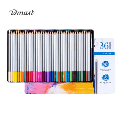 Корица на „Акварелни цветни моливи Deli Dmast EC301-36, кръгло тяло, 36 цвята + четка, в метална кутия"