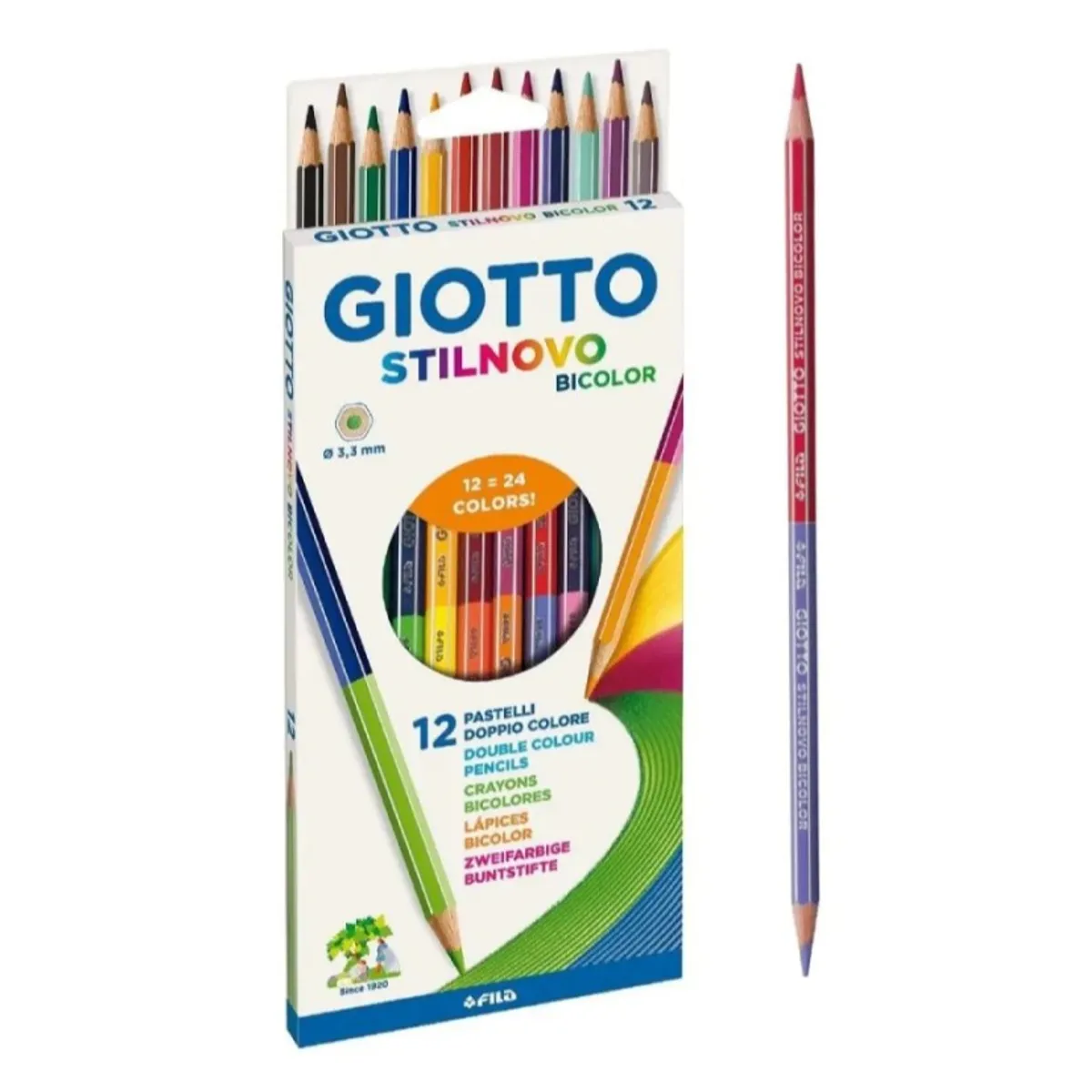Двувърхи цветни моливи GIOTTO STILNOVO BICOLOR, шестоъгълно тяло, 24 цвята