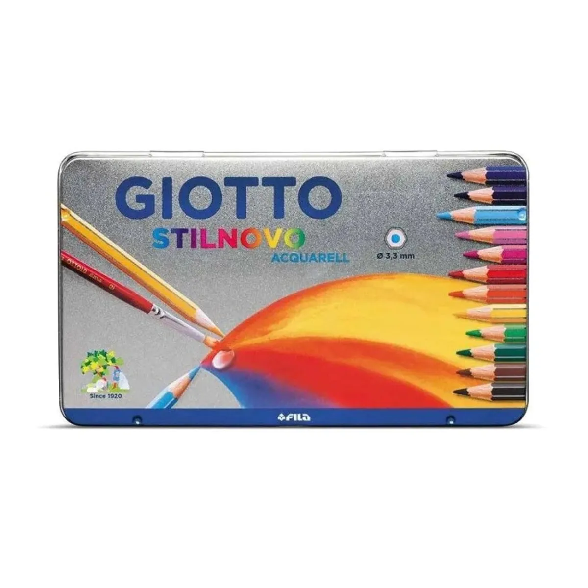 Акварелни цветни моливи GIOTTO STILNOVO ACQUARELL, шестоъгълно тяло, 12 цвята, в метална кутия