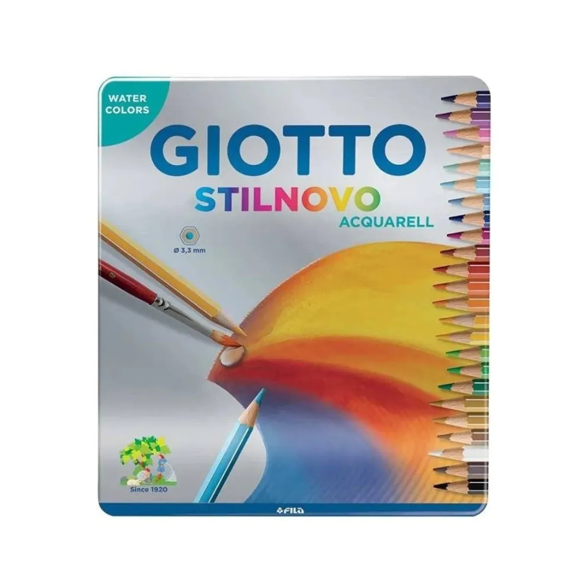 Акварелни цветни моливи GIOTTO STILNOVO ACQUARELL, шестоъгълно тяло, 24 цвята, в метална кутия
