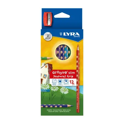 Корица на „Цветни моливи LYRA Groove slim, триъгълно тяло, 12 цвята + острилка"