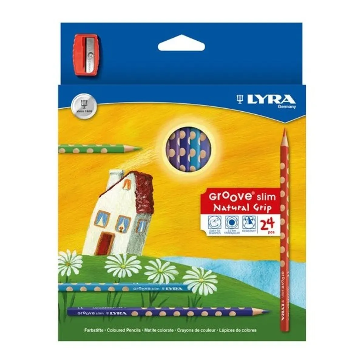 Цветни моливи LYRA Groove slim, триъгълно тяло, 24 цвята + острилка