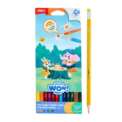 Корица на „Изтриваеми цветни моливи Deli Color wow! EC102-24, с гума, шестоъгълно тяло, 24 цвята"