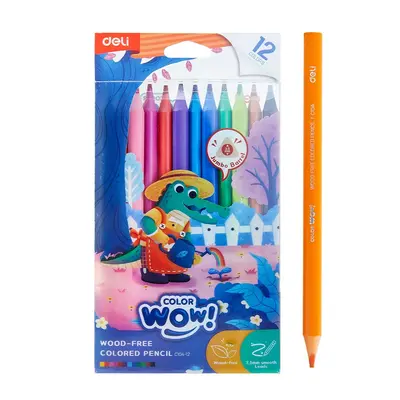 Корица на „Цветни моливи Deli Color wow! EC104-12, джъмбо триъгълно тяло, 12 цвята, PVC опаковка"