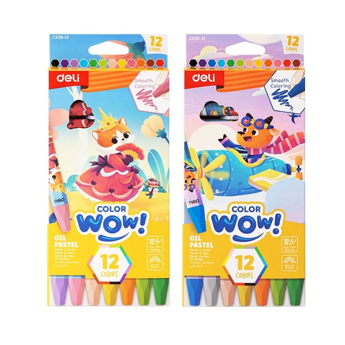 Маслени пастели Deli Color wow! EC228-12, ф 8 мм, 87 см, 12 цвята